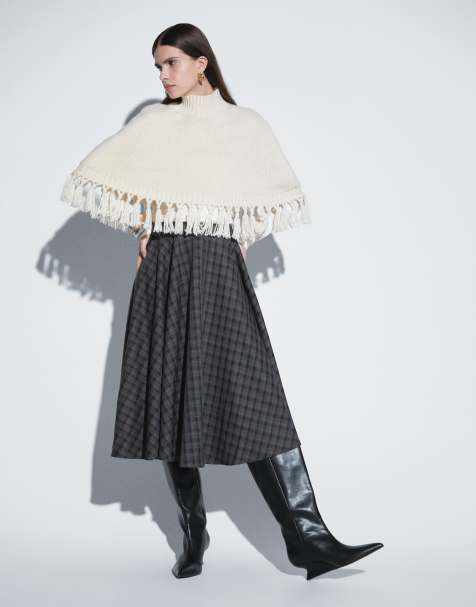 JDY high waist pleated midi skirt in navy checks - view 1