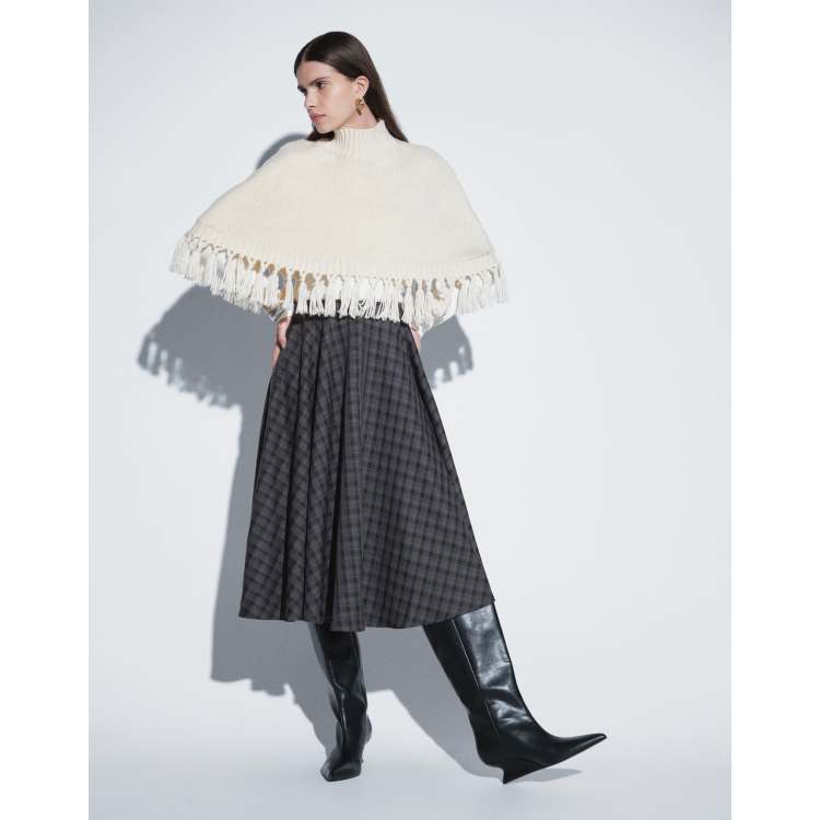JDY high waist pleated midi skirt in navy checks | ASOS
