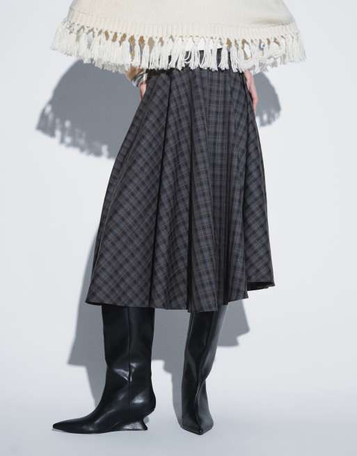 JDY high waist pleated midi skirt in navy checks, 2 of 5