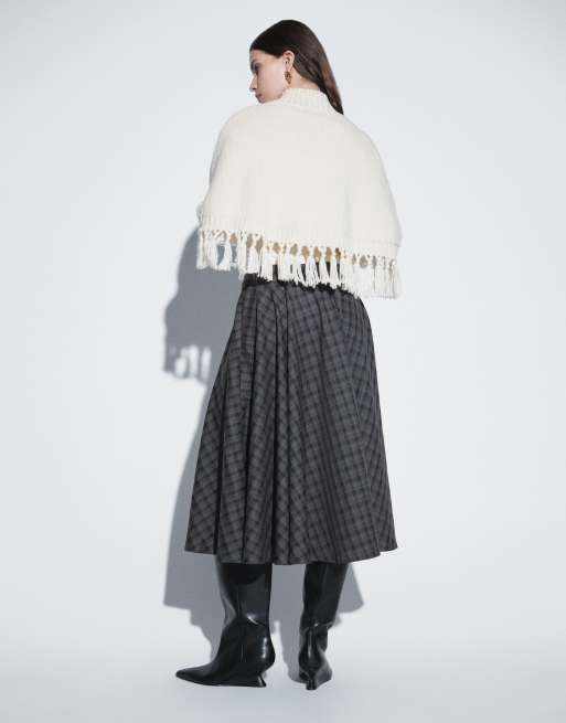 JDY high waist pleated midi skirt in navy checks, 4 of 5