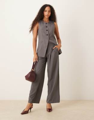 Jdy High Waist Pleated Wide Leg Pants In Gray