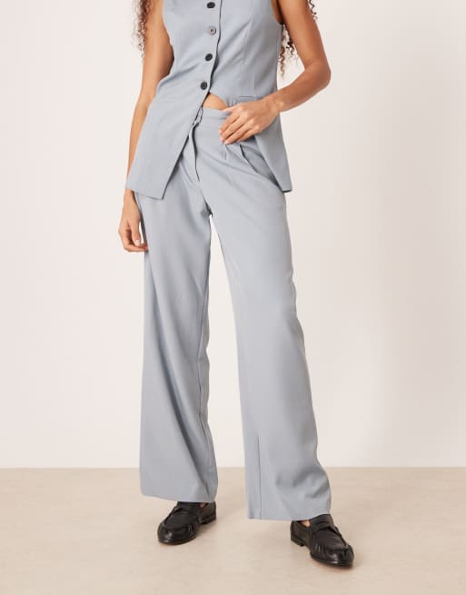 JDY high waist pleated wide leg trouser co-ord in dusty blue, 2 of 5
