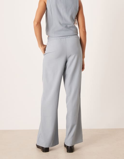 JDY high waist pleated wide leg trouser co-ord in dusty blue, 4 of 5