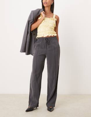 JDY high waist pull on pants in dark grey