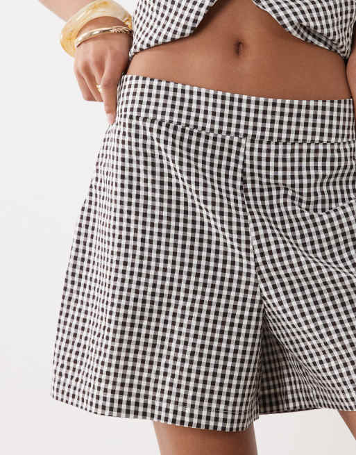 JDY high waist shorts co-ord in brown gingham, 3 of 5
