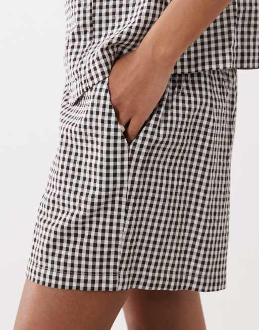 JDY high waist shorts co-ord in brown gingham, 4 of 5