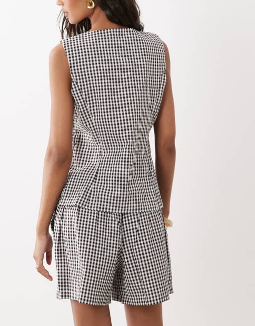 JDY high waist shorts co-ord in brown gingham, 5 of 5