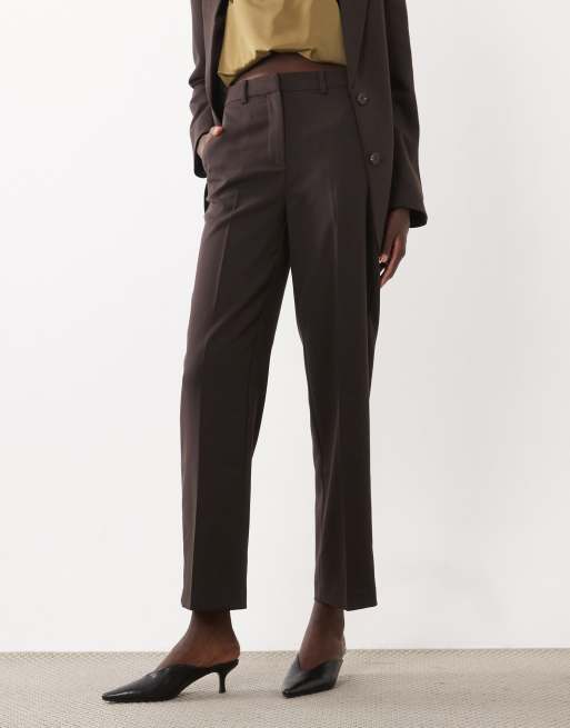 JDY high waist tailored straight leg pants set in brown, 2 of 5