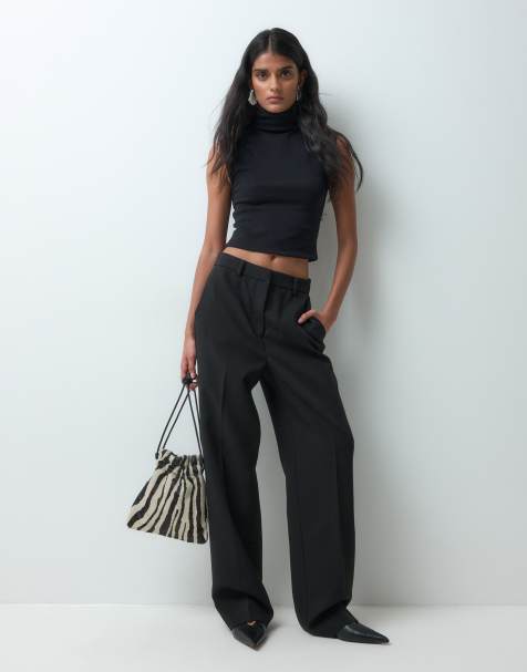 JDY high waist tailored wide leg trousers co-ord in black - view 1