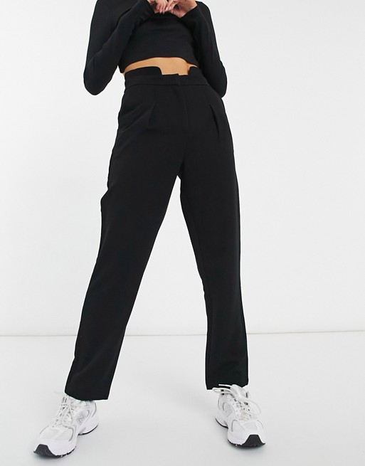 JDY high waist trousers with step front in black