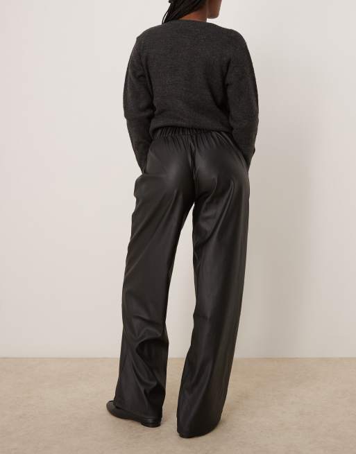 JDY high waist wide leg faux leather pants in black, 3 of 5