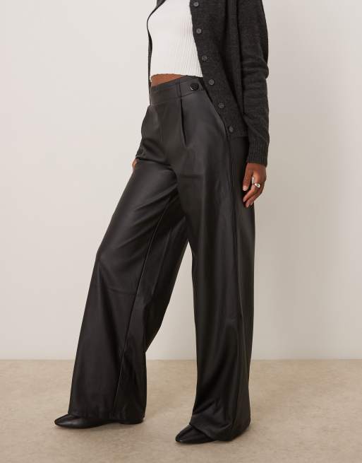 JDY high waist wide leg faux leather pants in black, 5 of 5