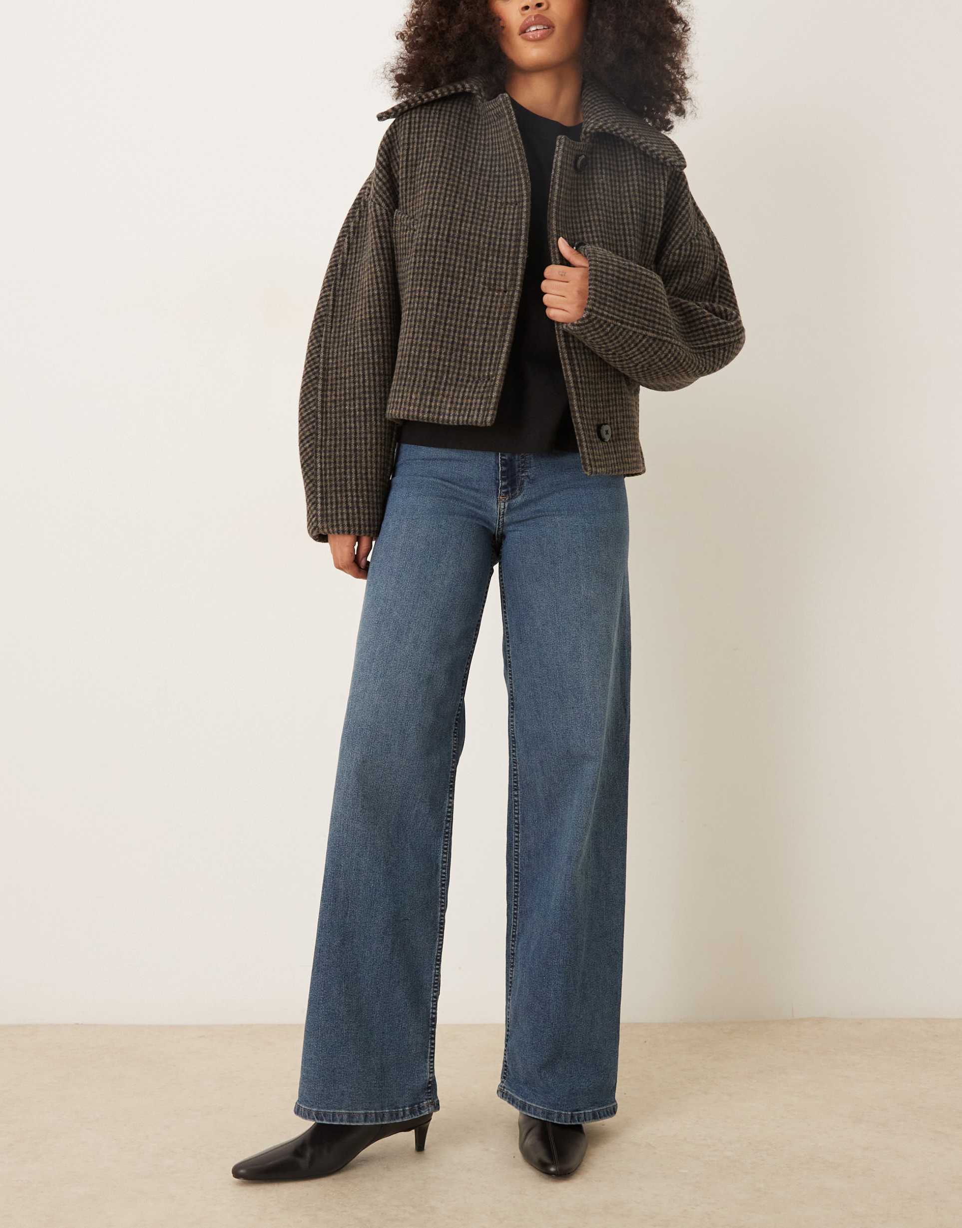 jdy high waist wide leg jeans in dark blue