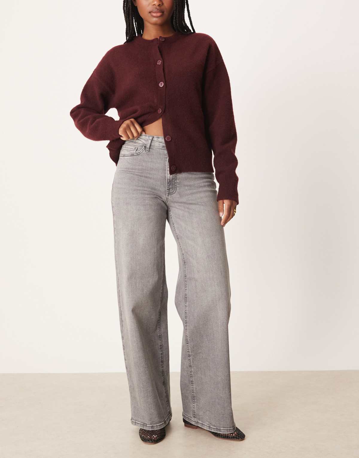 JDY high waist wide leg jeans in grey denim