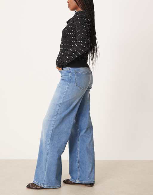 JDY high waist wide leg jeans in medium-blue denim