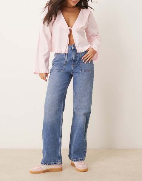 JDY high waist wide leg jeans in mid blue - view 1