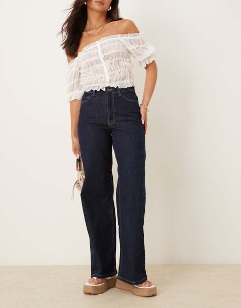 JDY high waist wide leg jeans in rinse blue denim - view 1