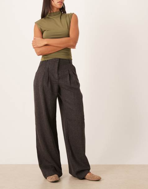 JDY high waist wide leg pants in black check - view 1
