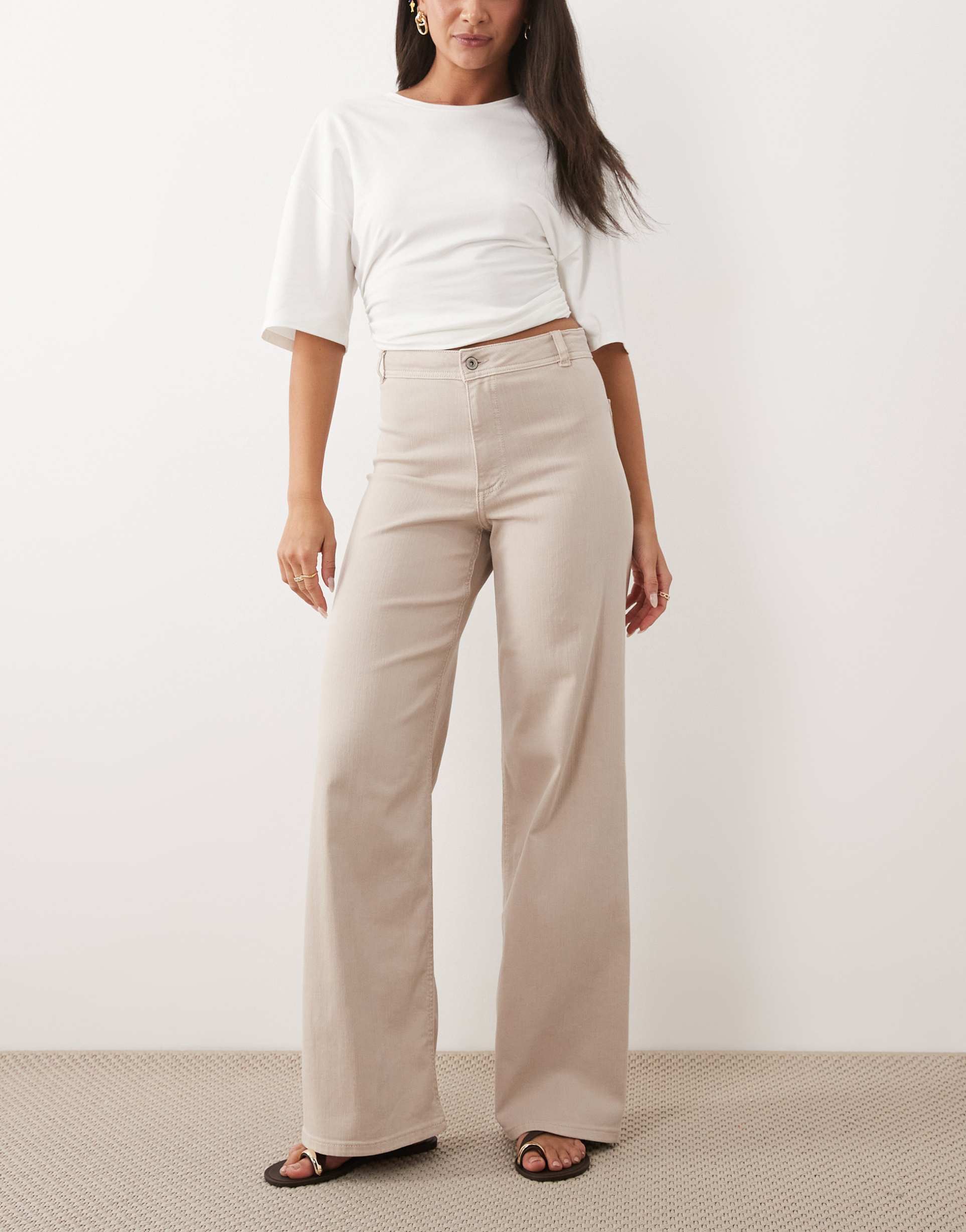 jdy high waist wide leg pants in taupe