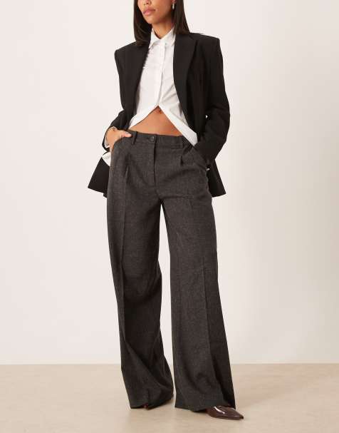 JDY high waist wide leg tailored pants in dark grey - view 1