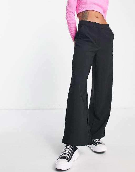 Pieces seam detail wide leg trousers in black