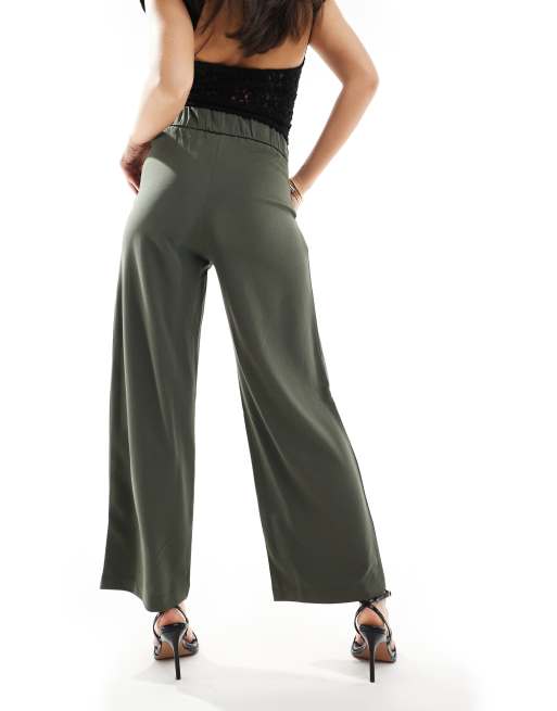 JDY high waisted crop wide fit tailored pants in khaki, 4 of 5