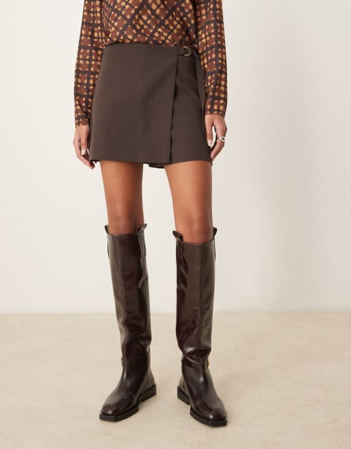 JDY high waisted mini skort in chocolate brown | ASOS