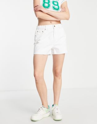 JDY JDY high waisted raw hem denim shorts in light blue wash