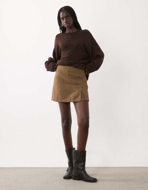 JDY high waisted skort in brown check, 2 of 5