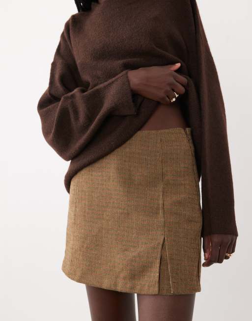 JDY high waisted skort in brown check, 3 of 5