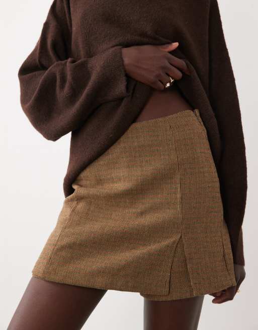 JDY high waisted skort in brown check, 4 of 5