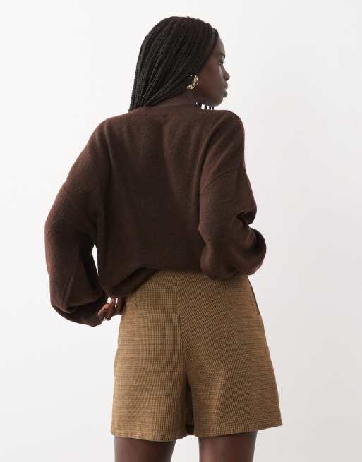 JDY high waisted skort in brown check, 5 of 5