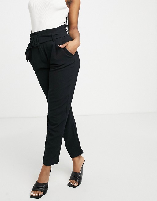 JDY high waisted straight leg trouser with belt detail in black