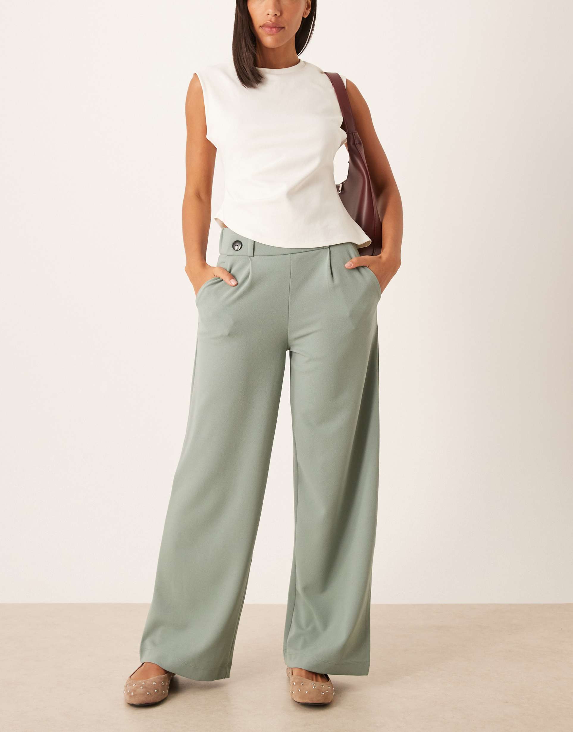 jdy high waisted wide fit tailored pants in teal