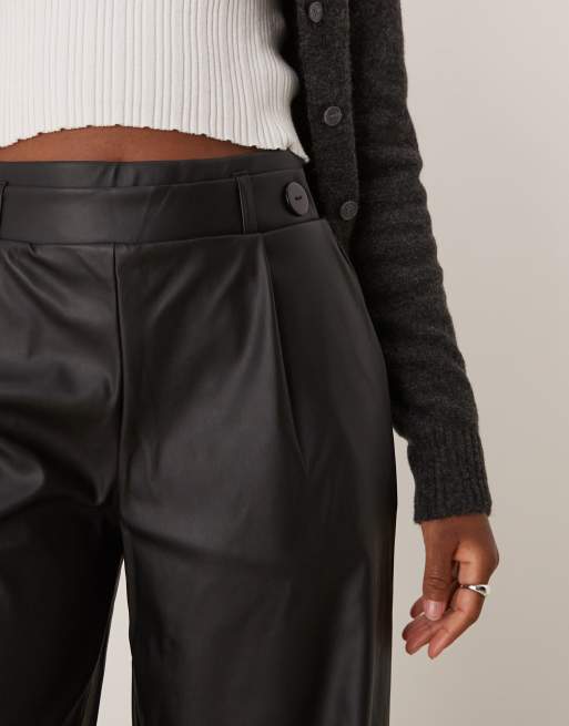 JDY high waisted wide leg faux leather trousers in black, 4 of 5