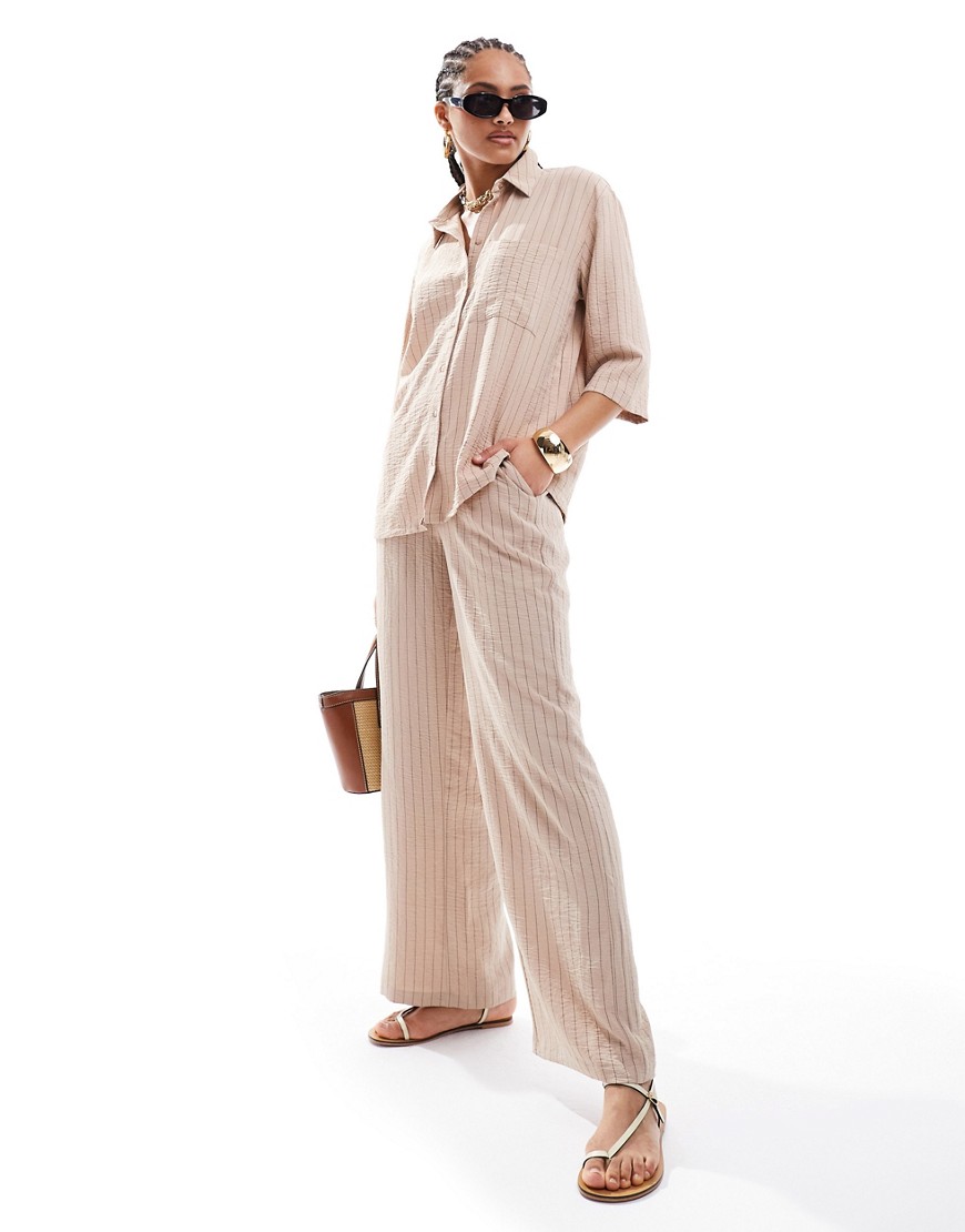 high waisted wide leg pants in beige stripe - part of a set-Neutral