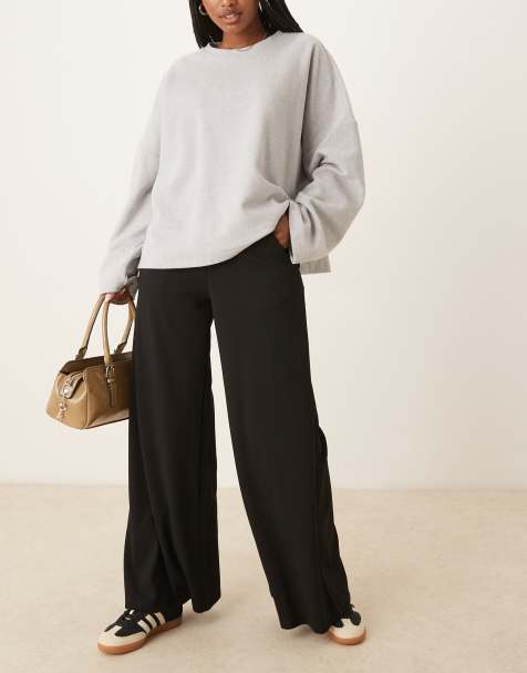 JDY high waisted wide leg pants in black - view 1