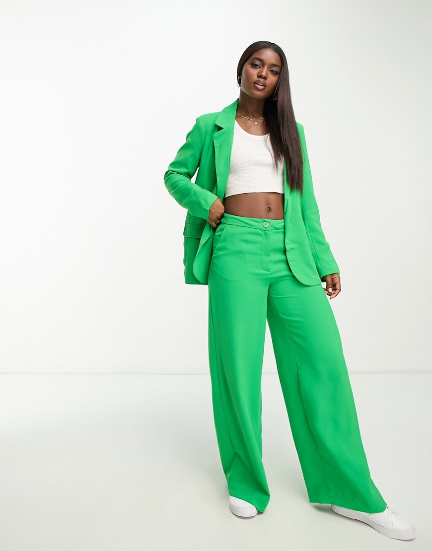 high waisted wide leg pants in bright green - part of a set-Pink