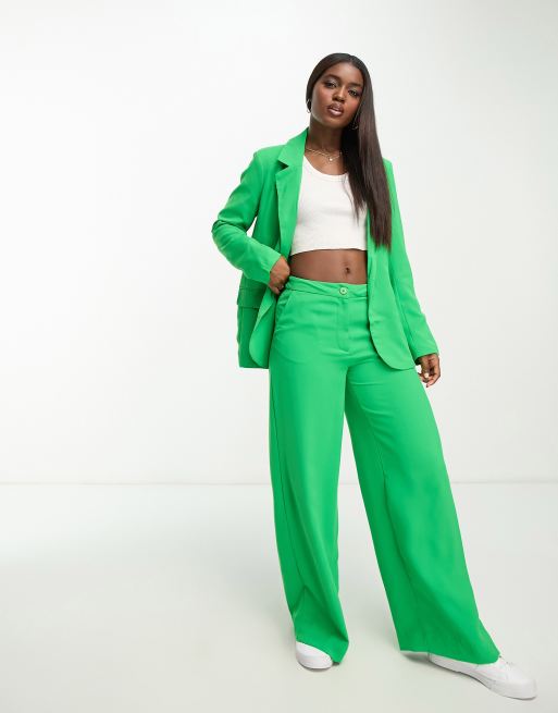 JDY high waisted wide leg pants in bright green - part of a set | ASOS