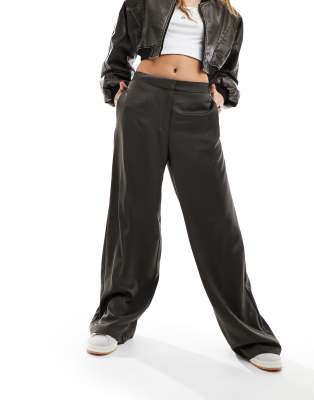 Jdy High Waisted Wide Leg Pants In Dark Brown-green