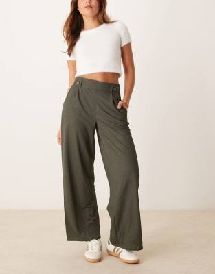 JDY high waisted wide leg pants in dark green