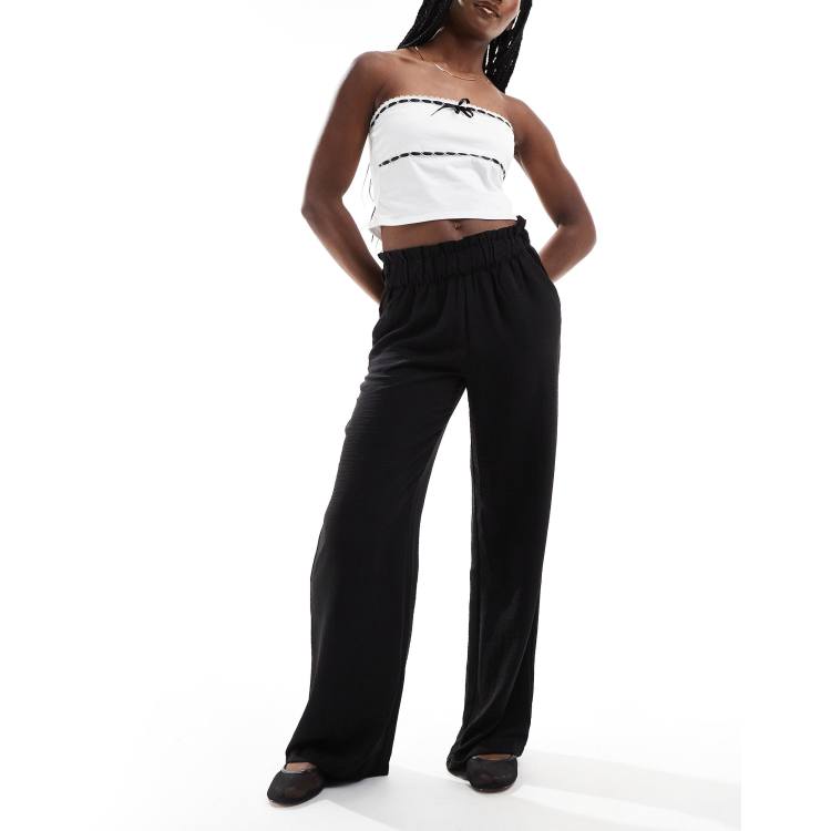 Pieces seam detail wide leg pants in black