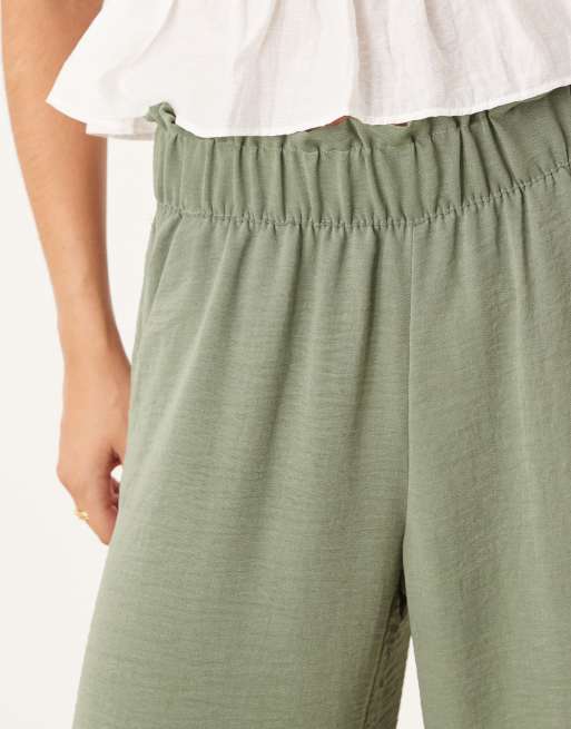 スカート Hashtag DDD Simple Thin Solid Color Green Petal Flared Pants Womens Flared Trousers with Pleated Design - Green | Benetton