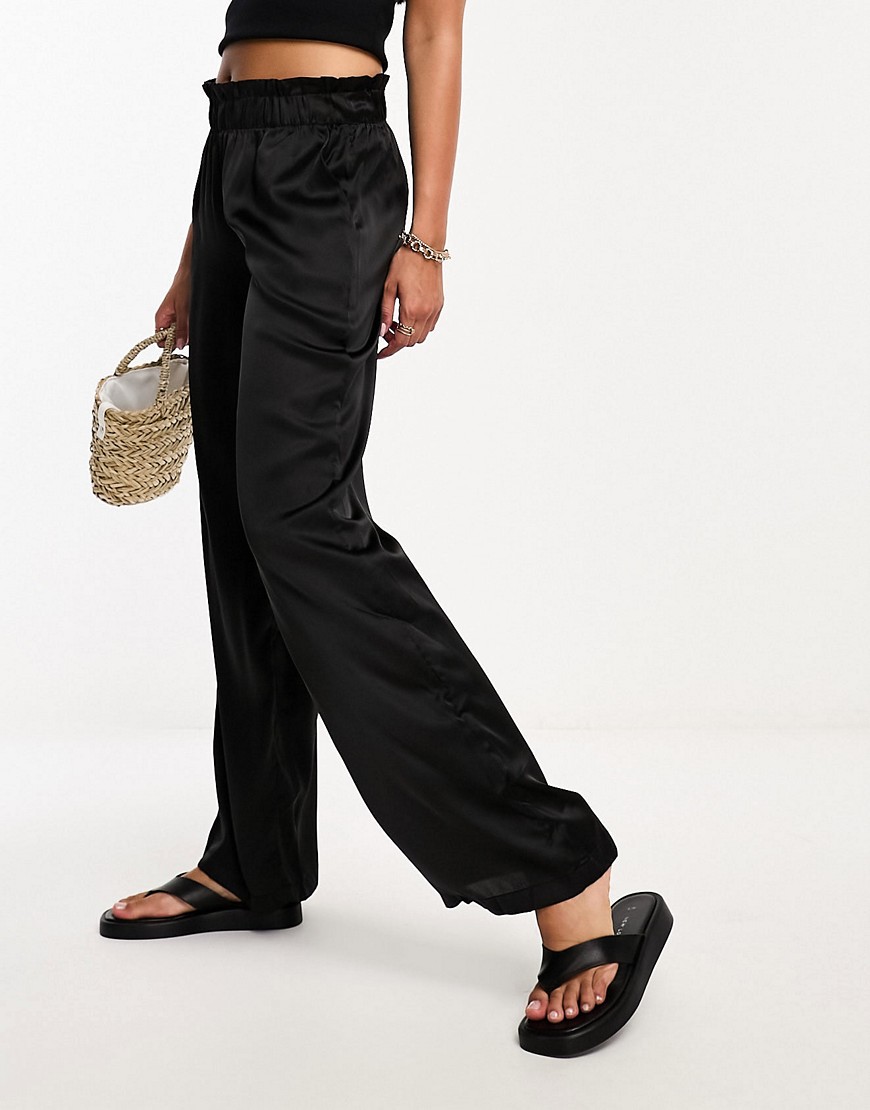 JDY high waisted wide leg satin trousers in black