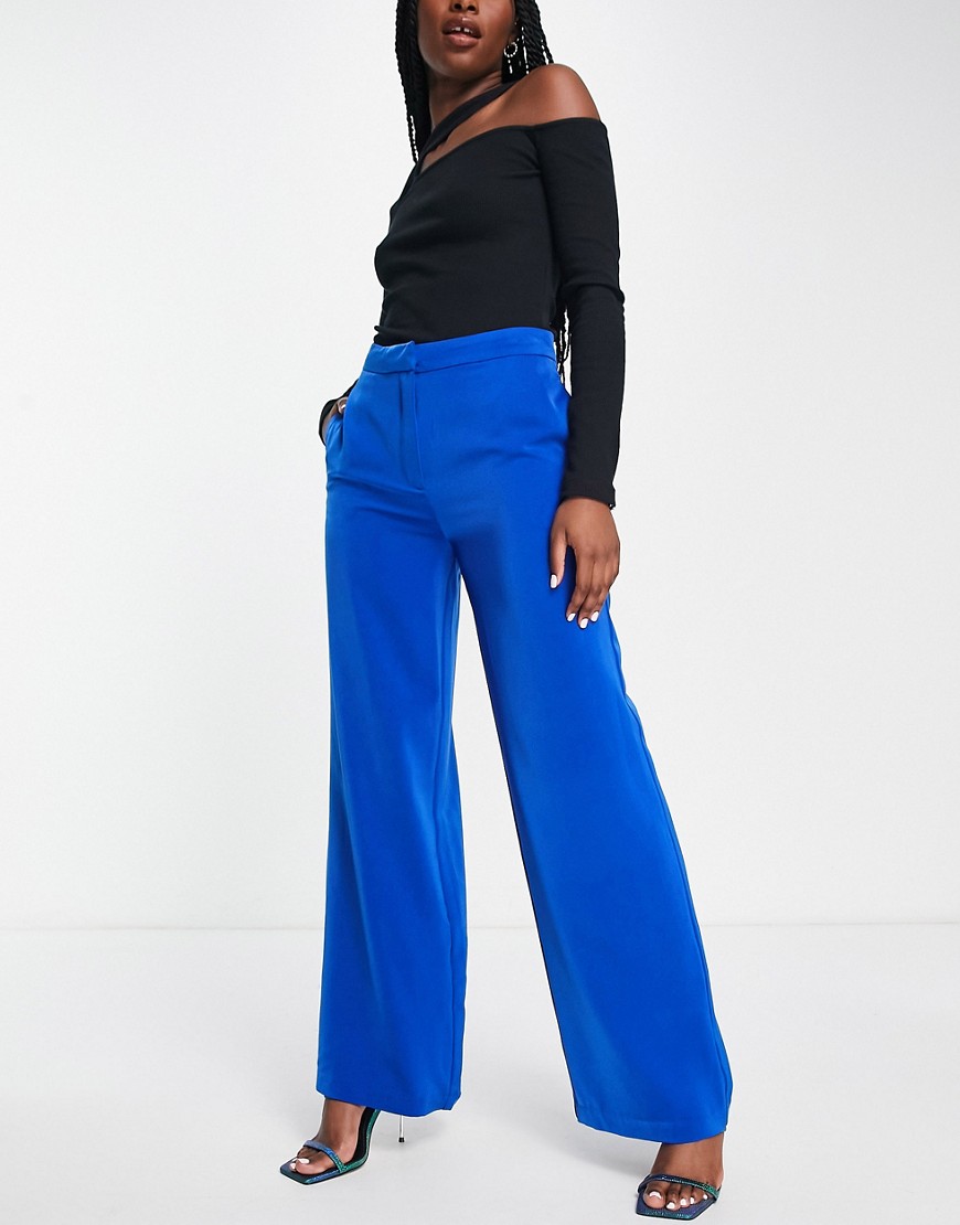 JDY high waisted wide leg tailored pants in bright blue