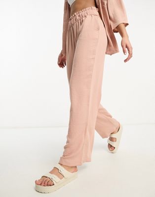 JDY high waisted wide leg trousers co-ord in pale pink