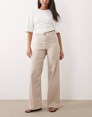 Jdy Women's Neutral High Waisted Wide Leg Trousers In Taupe