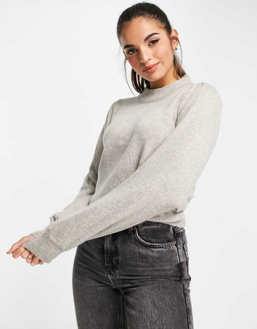 JDY – Hochgeschlossener, leichter Pullover in Stein