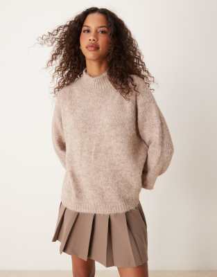 JDY - Hochgeschlossener, strukturierter Strickpullover in Beige-Weiß