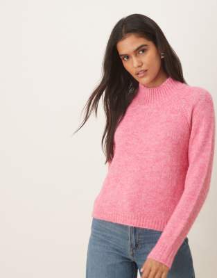 JDY - Hochgeschlossener, strukturierter Strickpullover in Rosa